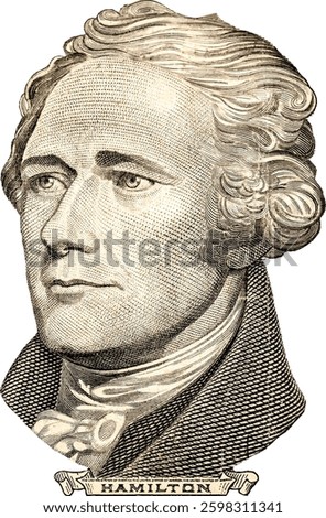 Portrait of hamilton from a 10 dollar bill