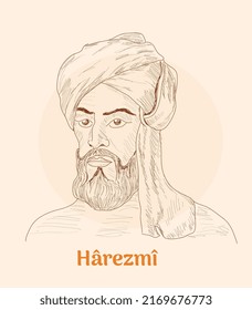 Hârezmî portrait hand drawing vector illustration 