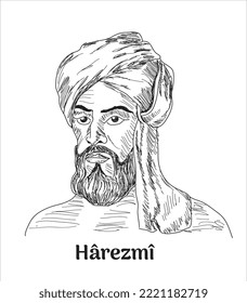 Hârezmî portrait hand drawing vector illustration 