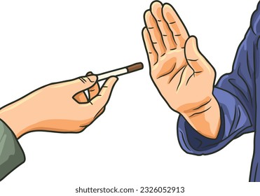 retrato de mano rechazando la oferta de un cigarrillo