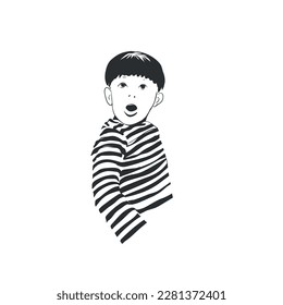 Portrait of handsome boy with astonished expression. Vector illustration. 
