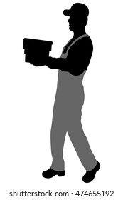 Portrait of an handsome deliverer holding a box