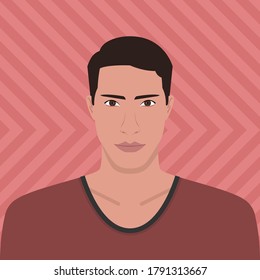 Retrato de un tipo guapo. Retrato colorido. Ilustración plana del vector