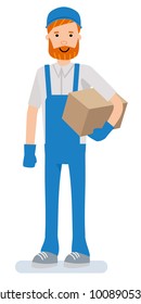 Portrait of an handsome happy Warehouseman. Cartoon character person in working situations. Vector flat-style illustration