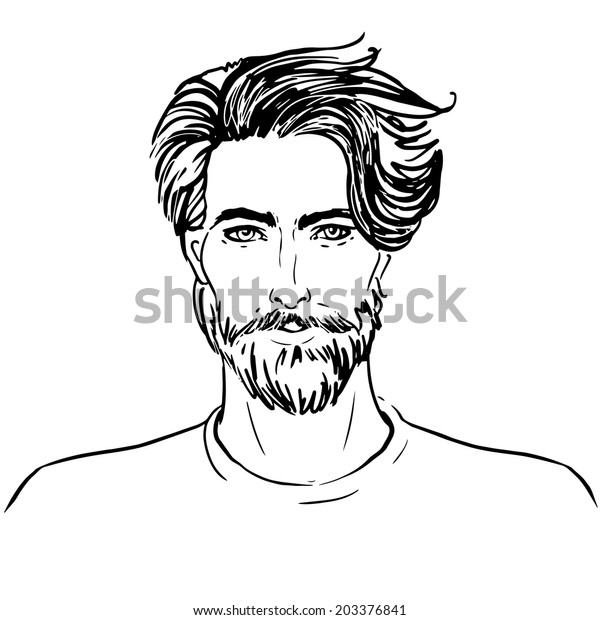 Portrait Handsome Man Beard Sketch 