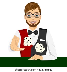 Portrait Handsome Man Glasses Throwing Dice Stock Vector (Royalty Free ...