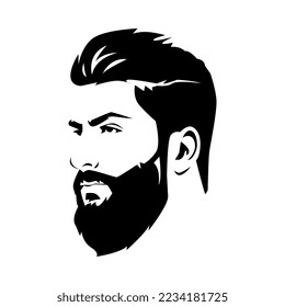 portrait of handsome man silhouette with mohawk hairstyle, beard. cool. vector graphic. isolated on white background