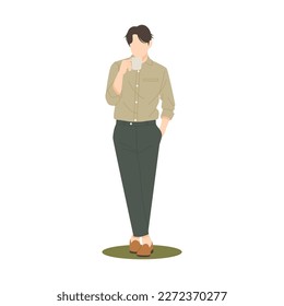 portrait of handsome man standing and drinking coffee isolated illustration