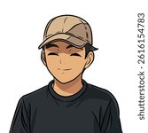 Portrait of a handsome man wearing a hat. Confident young man. Happy smiling male student. Social network profile avatar. Contemporary flat design