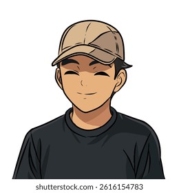 Portrait of a handsome man wearing a hat. Confident young man. Happy smiling male student. Social network profile avatar. Contemporary flat design