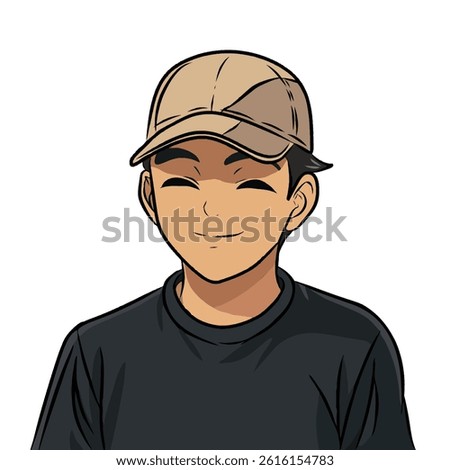Portrait of a handsome man wearing a hat. Confident young man. Happy smiling male student. Social network profile avatar. Contemporary flat design