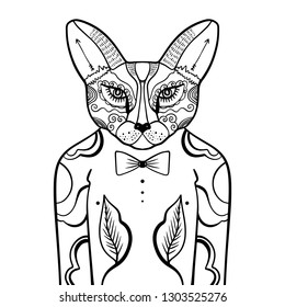 Portrait of handsome stylish casual dandy fox hipster. Sketch doodle style illustration. Coloring page element. Vector EPS clipart