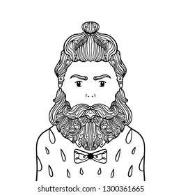 Portrait of handsome stylish casual man hipster with beard. Sketch doodle style illustration. Coloring page element. Vector EPS clipart