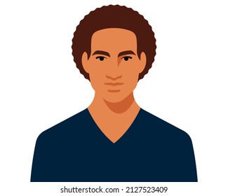 Portrait of handsome young man, head and shoulders, front view. Attractive youngster with brawn hair, casual clothes. Modern vector portrait for poster, banner, design.