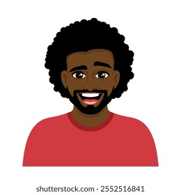 Retrato de um homem afro-americano feliz com uma ilustração de vetor de barba. Ícone de homem preto barbudo sorridente isolado em um fundo branco. Jovem alegre e bonito com desenho animado cabelo encaracolado preto