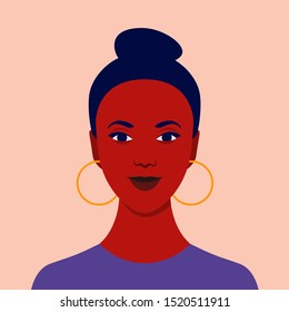 Portrait of a happy African girl. Diversity. Avatar. Nations and races. Vector flat illustration