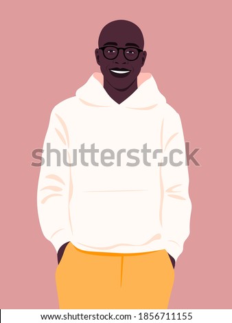 Similar – Image, Stock Photo Portrait of confident bald young woman wearing bright orange jacket in studio