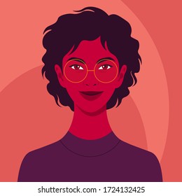 Portrait of a happy African woman. Diversity. Avatar. Nations and races. Vector flat illustration