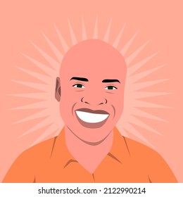 Portrait of a happy bald man. Joy. Friendliness. Smile. Avatar for social networks. Vector illustration in a flat style.