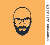 Portrait of a happy bearded bald man with necktie. Avatar of a successful businessman with eyeglasses. Smiling politician. Vector flat illustration

