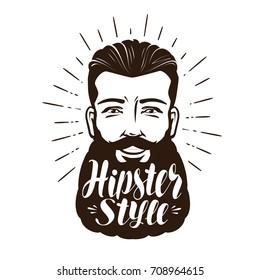 Portrait of happy bearded man. Hipster style concept. Lettering vector illustration