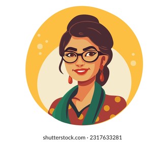 Portrait of a happy beautiful smiling Indian woman, flat vector illustration