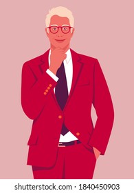 Portrait of a happy blond man wearing in a business suit. Office professions. Vector flat illustration.