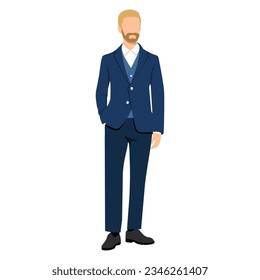 Portrait of a happy blond man wearing in a business suit. Office professions. Flat vector illustration isolated on white background