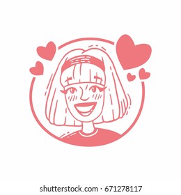 Portrait of a happy blonde girl in love pink