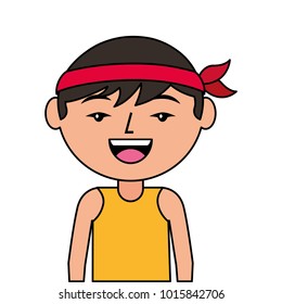 portrait happy cartoon man chinese with head band