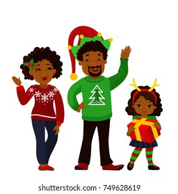Portrait of a happy Christmas family together. Vector illustration isolated on white background.