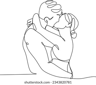 Portrait of happy couple in continuous line art drawing style. Man in love put his arms around girlfriend. Love and friendship black linear sketch isolated on white background. Vector illustration