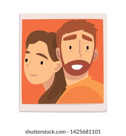 Portrait of Happy Couple in Love, Man and Woman Photo Vector Illustration