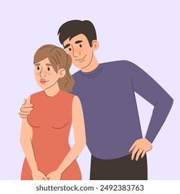 Portrait of a happy couple vector isolated. Illustration of man and woman standing together and smiling. Romantic relationship.
