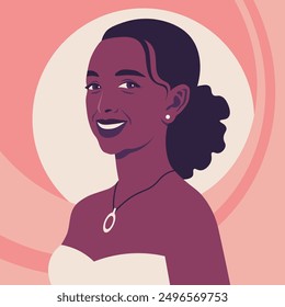 Portrait of a happy elderly woman. Avatar of an African smiling  grandmother. Active aging. Vector flat illustration