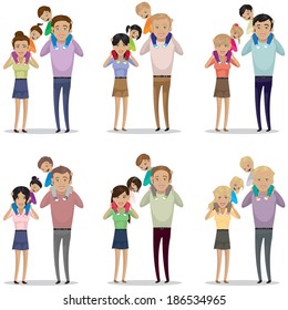 Portrait Of Happy Family Isolated On White Background - Vector Illustration, Graphic Design Editable For Your Design 