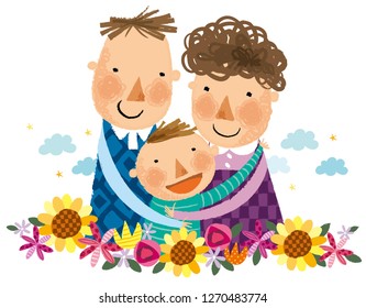 portrait of happy family with one boy child