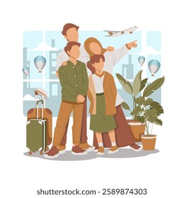 portrait of a happy family welcoming the holidays isolated flat design illustration