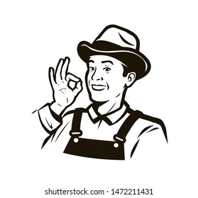 Portrait of a happy farmer. Agriculture, farming concept. Vector illustration