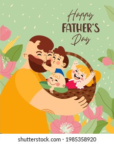 Portrait of happy father's day. Father with his lovely children