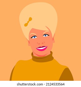 Portrait Of A Happy Girl With A Popular 90s Hairstyle. Retro. Fashion Of The 90s. Nostalgia For The Past. Avatar For Social Networks. Vector Illustration In A Flat Style.