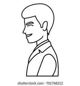 portrait happy groom in a wedding suit laughing
