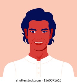 Portrait of a happy guy. Avatar of a smiling young man. Vector flat illustration