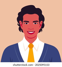 Portrait of a happy Hispanic man. Avatar of a successful businessman. A politician. Vector flat illustration