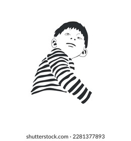 Portrait of a happy little boy looking up. Vector illustration. 