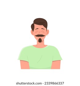 Portrait of happy man with mustache and beard showing positive emotion feeling good and satisfied