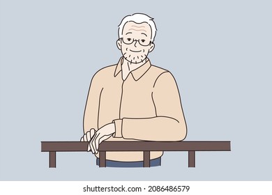Portrait of happy mature man concept. Smiling unshaven grey haired mature elderly man standing having bristle on face looking at camera vector illustration 