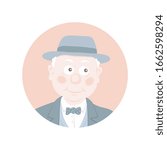 Portrait of happy old man with a hat,avatar hipster. Vector illustration in cartoon style.