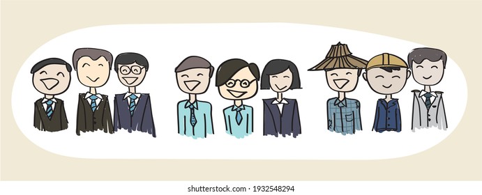 portrait happy people, career character freehand - vector