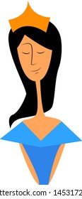 Portrait of a happy princess with her crown vector color drawing or illustration 